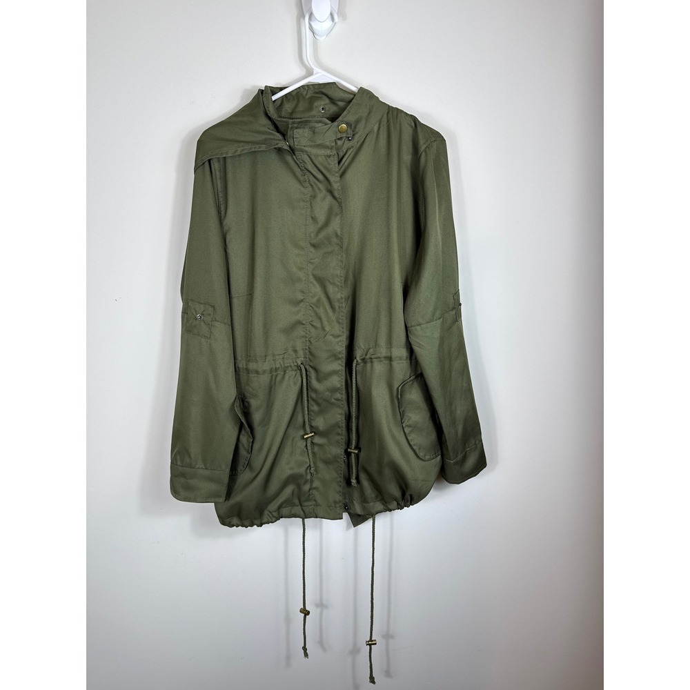 Human Union Hand Painted Army Green Anorak Jacket Removable Hood Women‎ Large